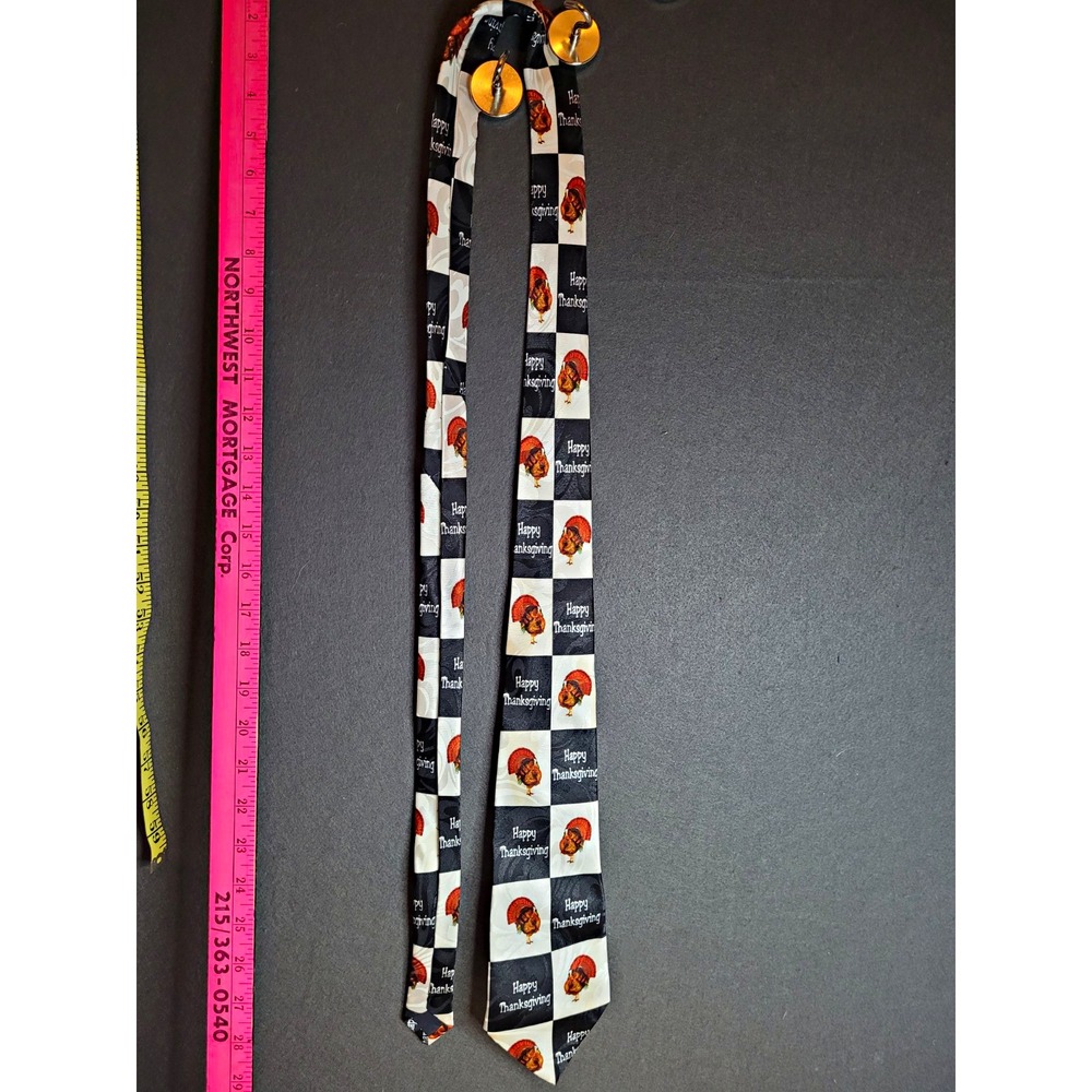 Steven Harris Men's Woven Polyester Pointed Tie Black Check Thanksgiving Turkey